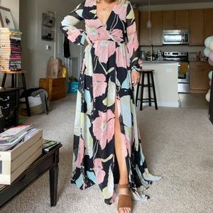 Lulus Black Floral Maxi Dress XS
